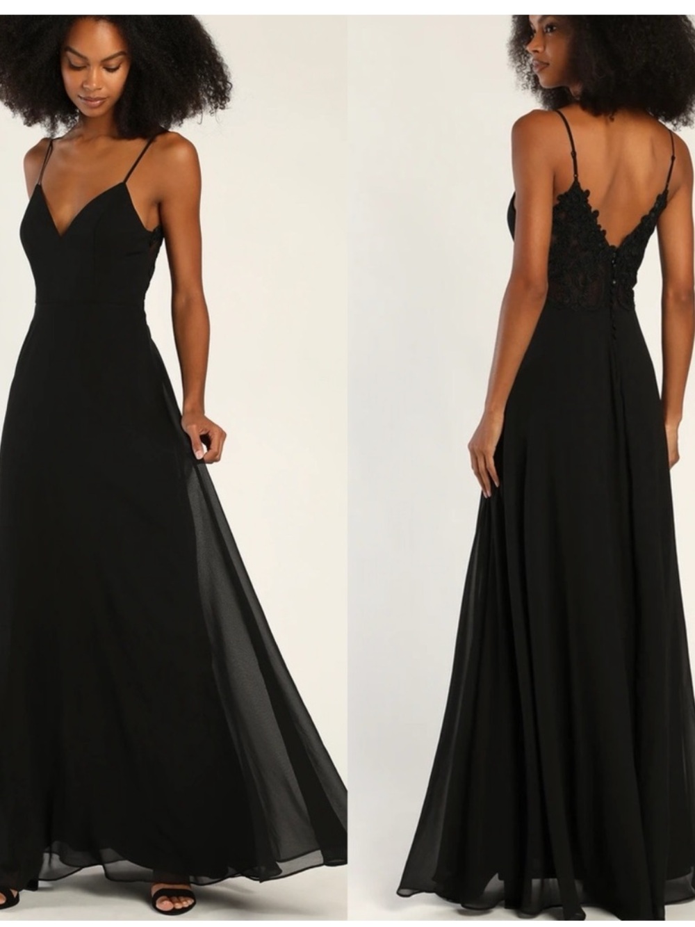 Lulus | Romantic Ways Black Lace Button Back Maxi Dress